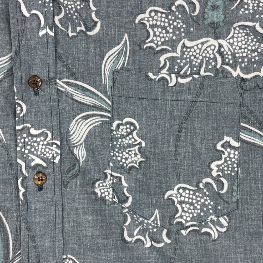 Western Aloha Shirt Mens Large Blue Gray Floral Hawaiian Button Up Casual Beach - Picture 8 of 9